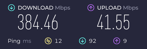 Screenshot of wifi 5 speedtest