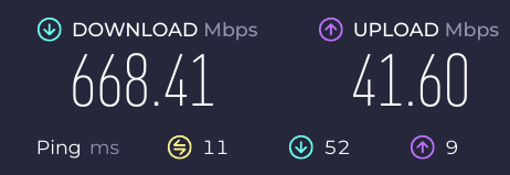 Screenshot of wifi 6 speedtest